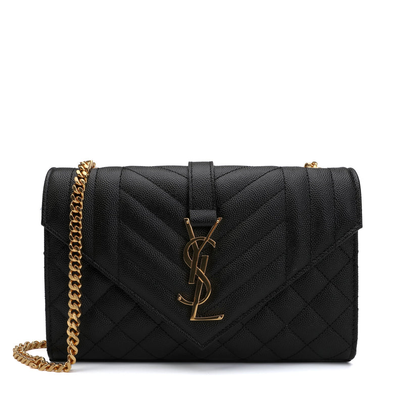 Saint Laurent Envelope Bag Small Black in Leather with Gold-tone - US