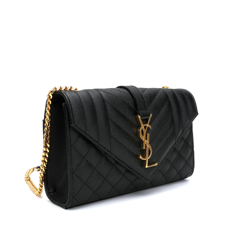 Saint Laurent Envelope Bag Small Black in Leather with Gold-tone - US