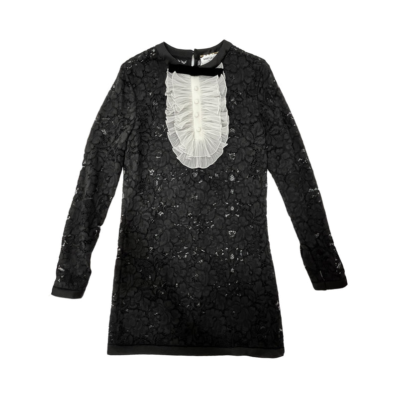 Saint Laurent Ruffled Bib Dress | Designer code: 661137Y403K | Luxury Fashion Eshop | Lamode.com.hk