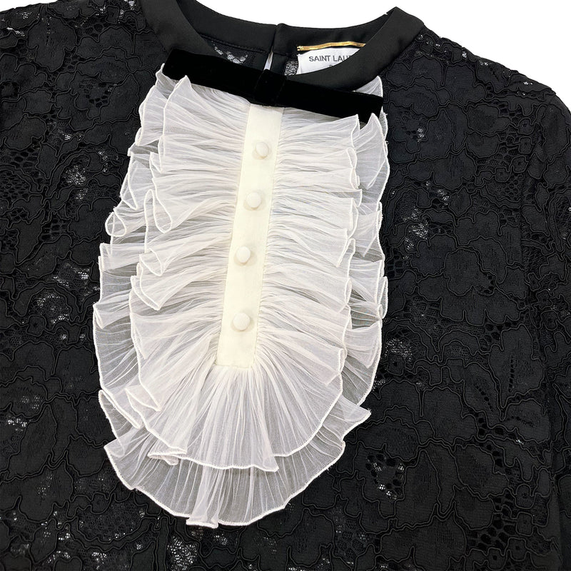 Saint Laurent Ruffled Bib Dress | Designer code: 661137Y403K | Luxury Fashion Eshop | Lamode.com.hk