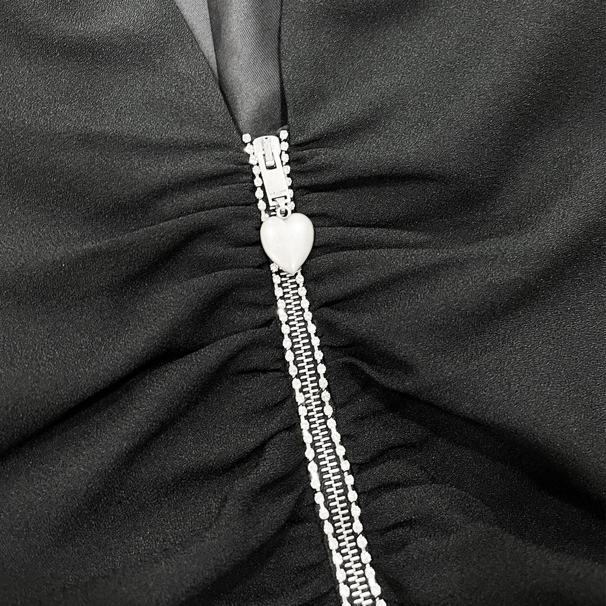 Saint Laurent Ruched Zip Front Silk Playsuit | Designer code: 690776Y012W | Luxury Fashion Eshop | Lamode.com.hk