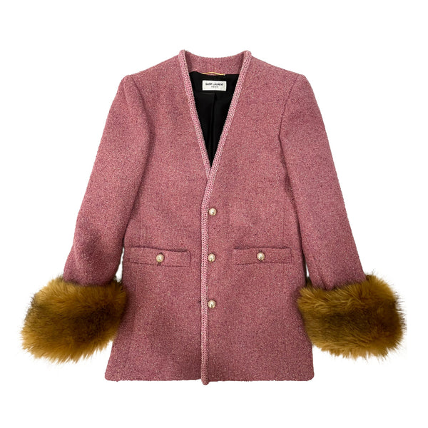 Saint Laurent Faux Fur Detail Fitted Jacket | Designer code: 671538Y7D23 | Luxury Fashion Eshop | Lamode.com.hk