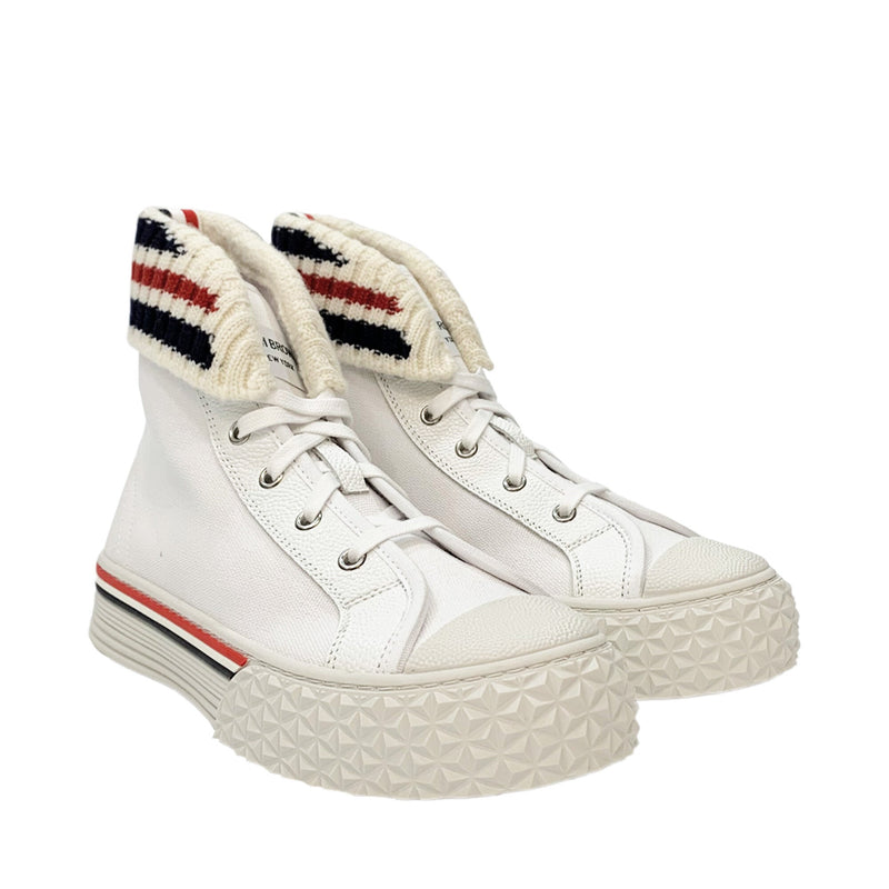 Thom Browne Canvas Knit Cuff Collegiate High Top | Designer code: FFD118A01588 | Luxury Fashion Eshop | Lamode.com.hk